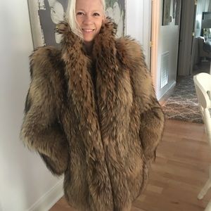 One raccoon authentic fur coat